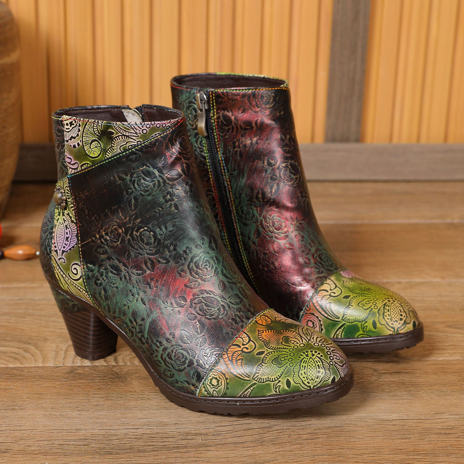 Retro Handmade Floral Stitching Boots