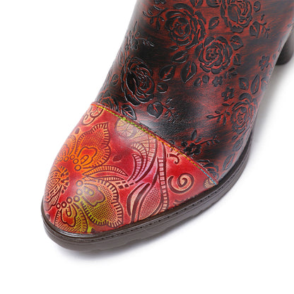 Retro Handmade Floral Stitching Boots