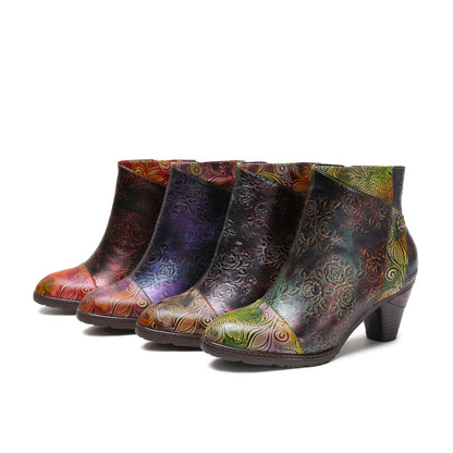 Botas de costura floral hechas a mano retro