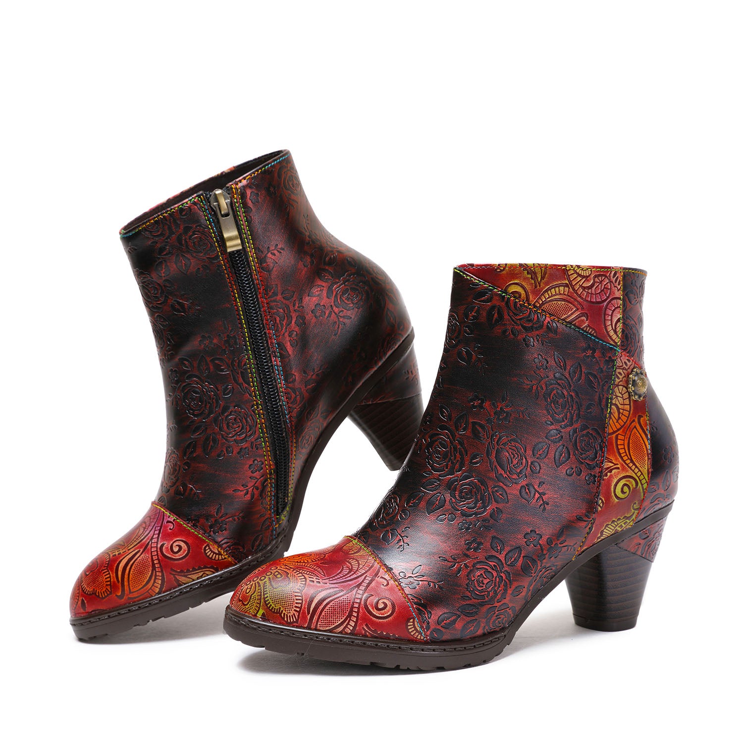 Retro Handmade Floral Stitching Boots