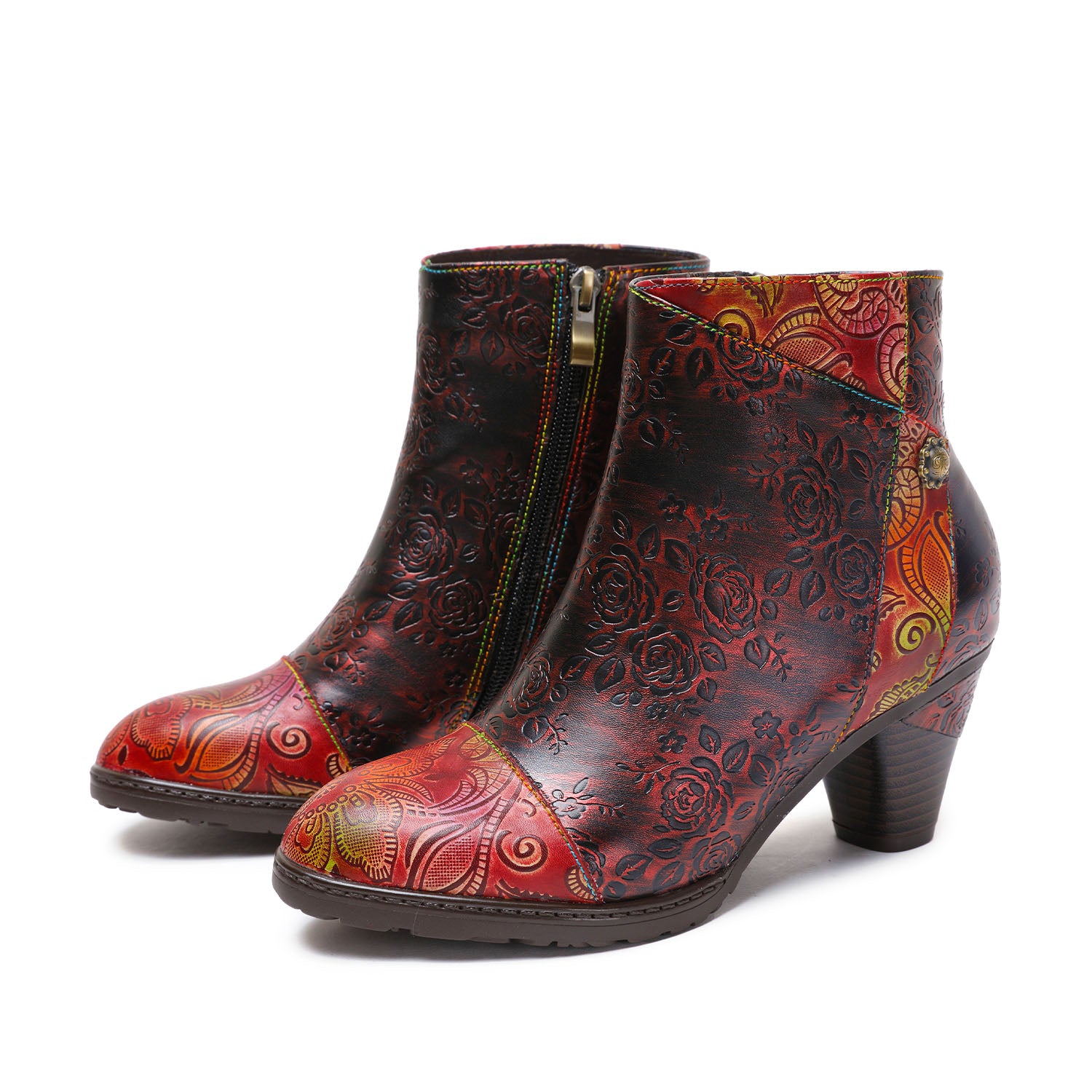 Botas de costura floral hechas a mano retro