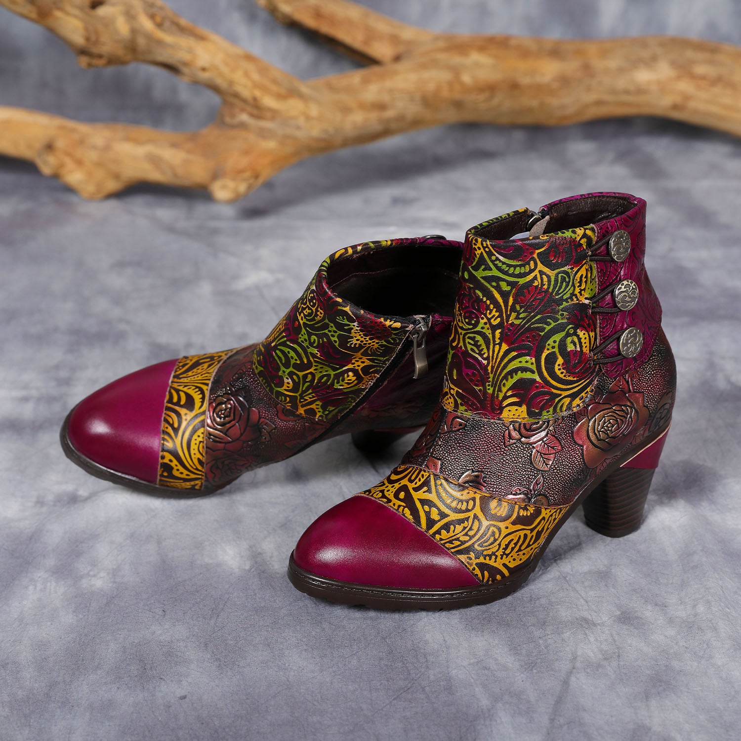 Vintage Handmade Floral Stitching Boots