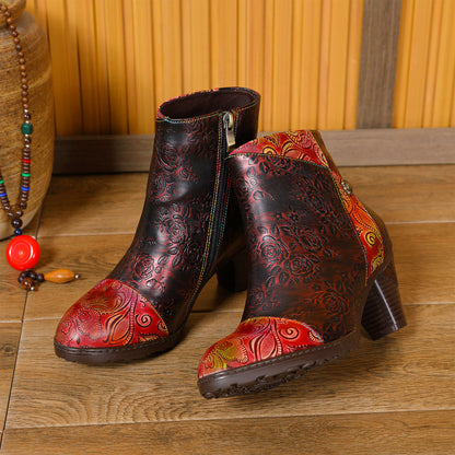 Retro Handmade Floral Stitching Boots