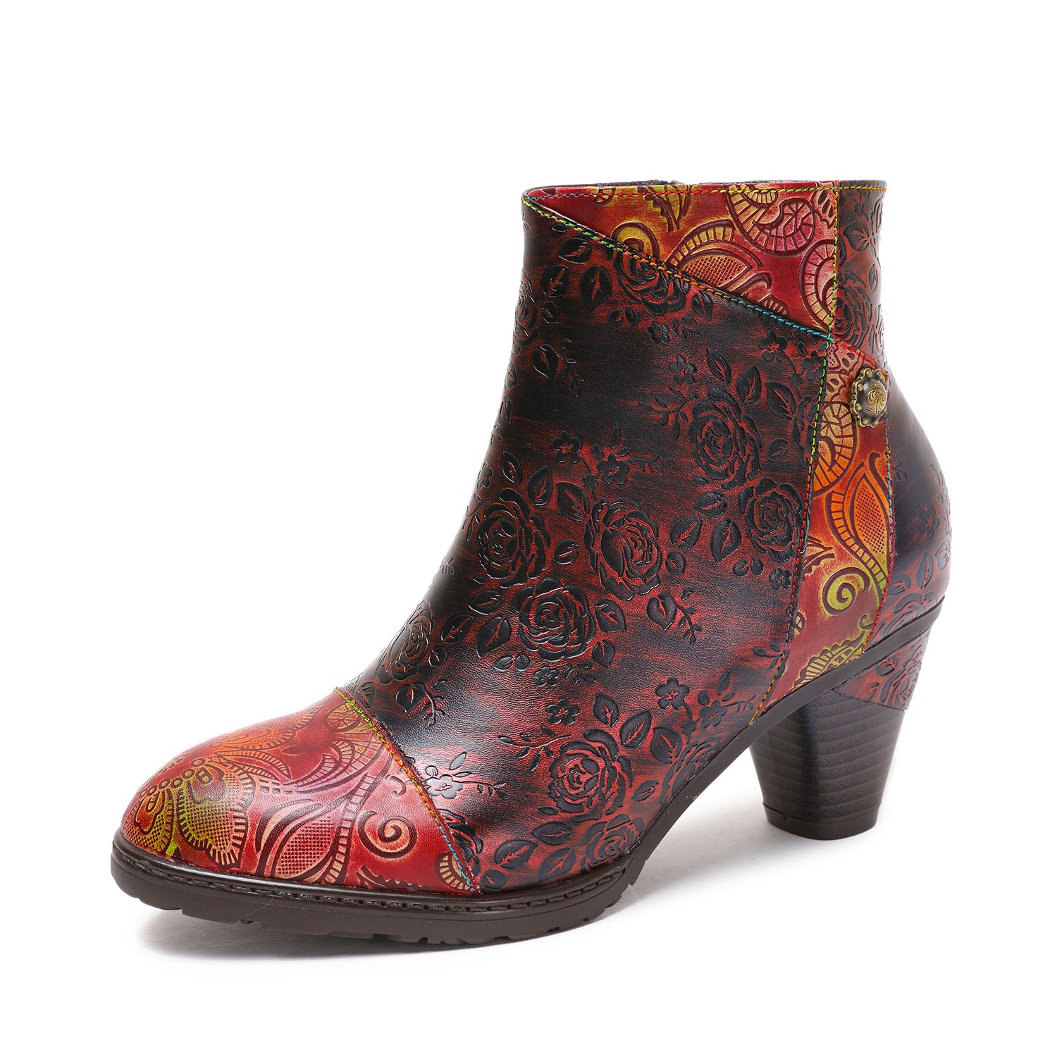 Botas de costura floral hechas a mano retro