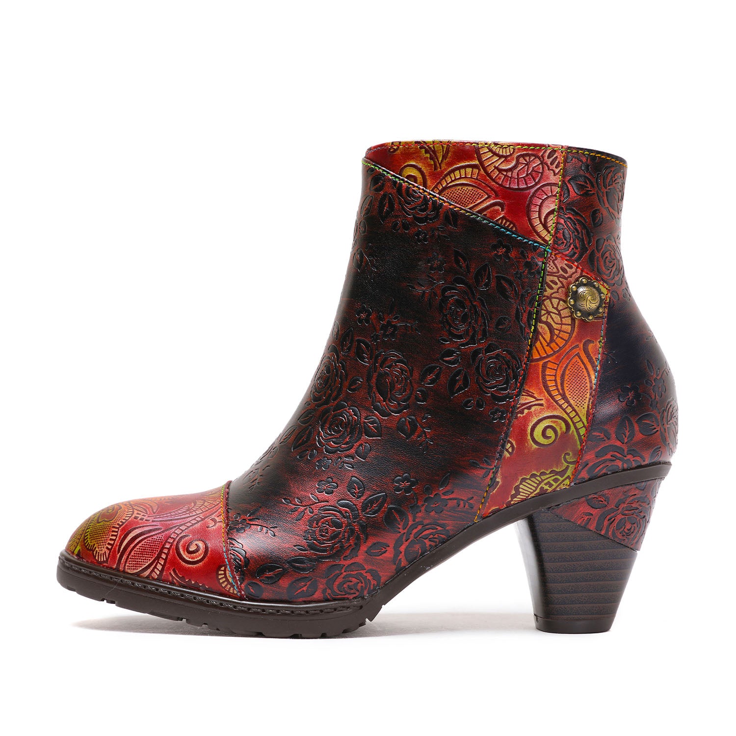 Retro Handmade Floral Stitching Boots