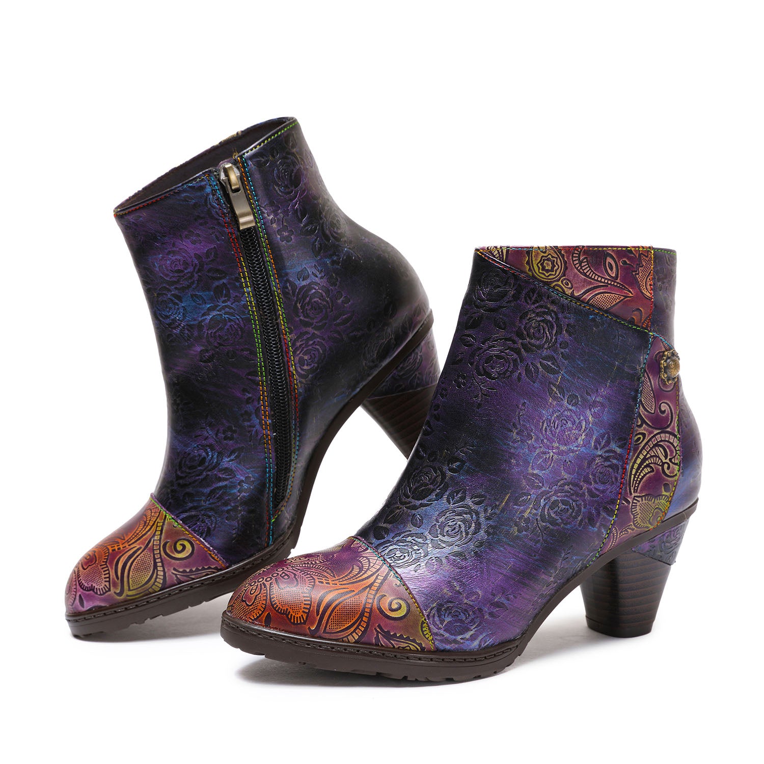 Retro Handmade Floral Stitching Boots