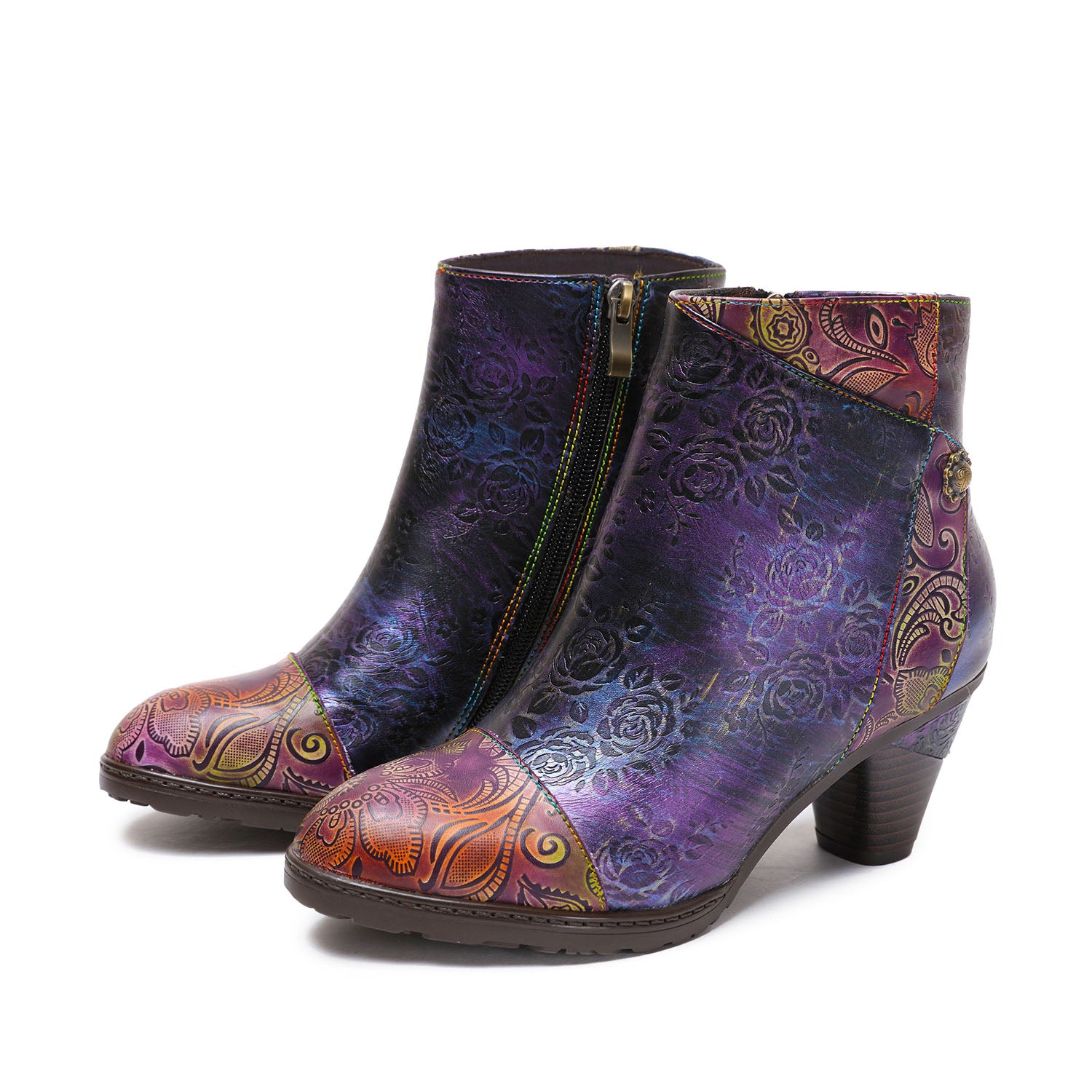 Botas de costura floral hechas a mano retro