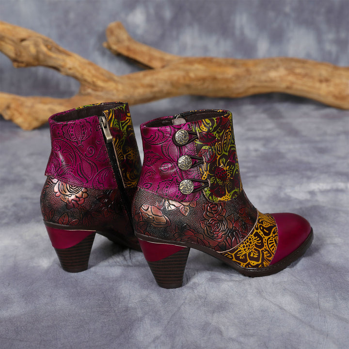 Vintage Handmade Floral Stitching Boots