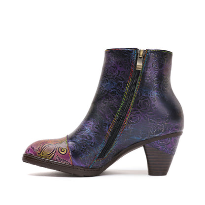 Retro Handmade Floral Stitching Boots