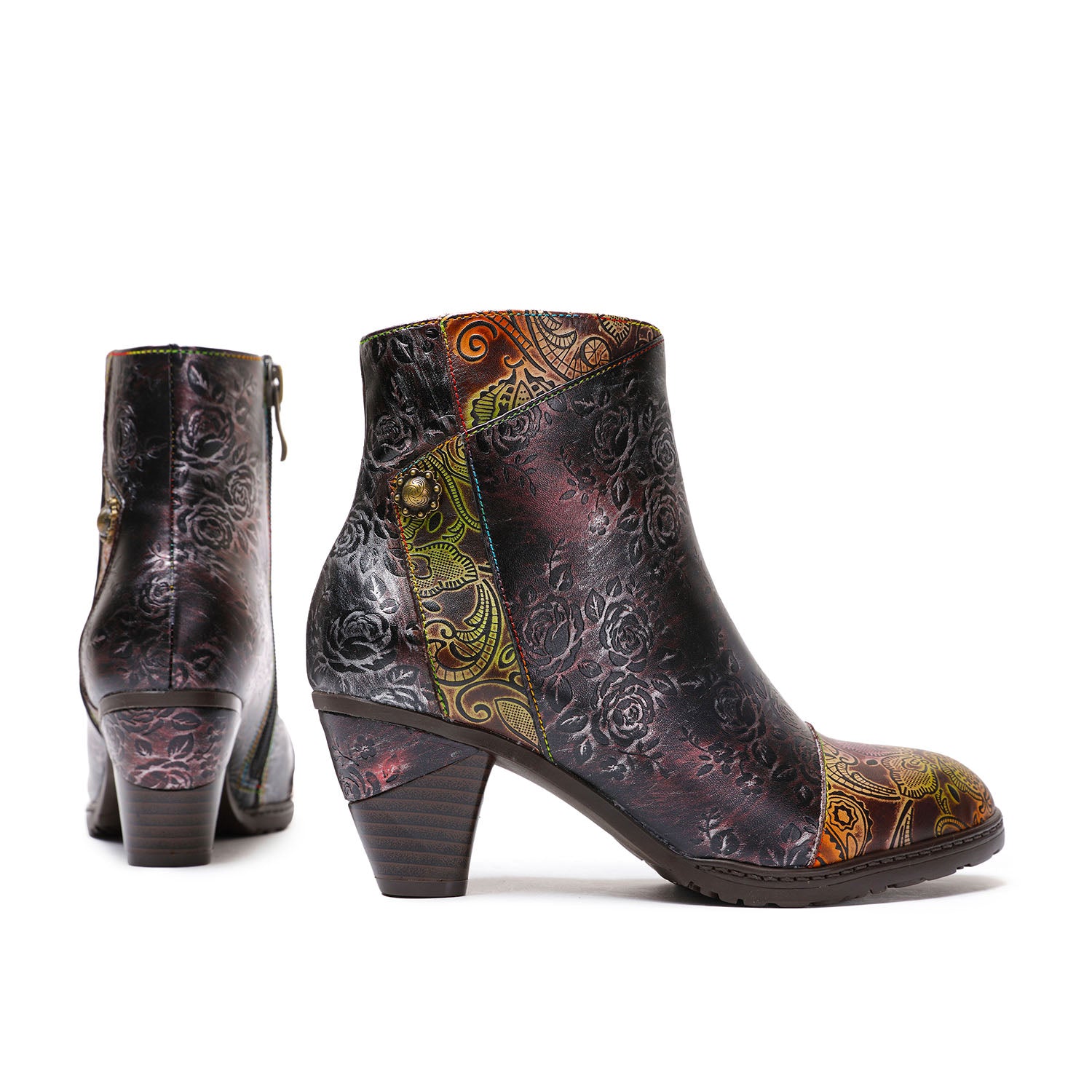 Botas de costura floral feitas à mão retro