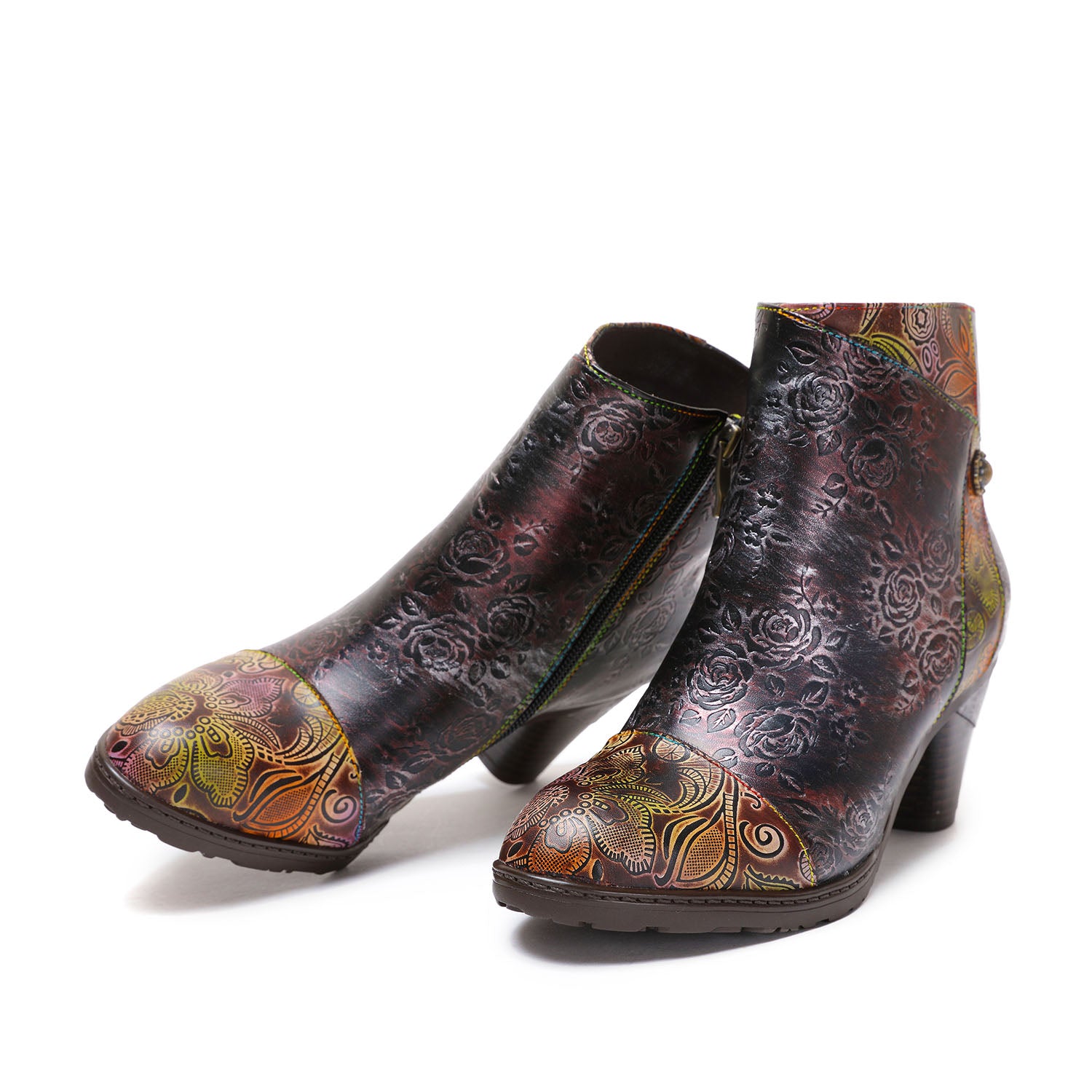 Botas de costura floral feitas à mão retro