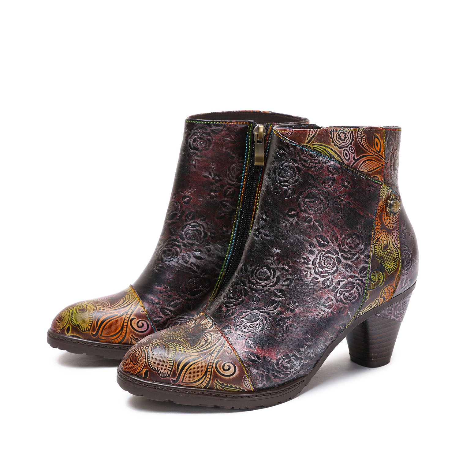 Botas de costura floral hechas a mano retro