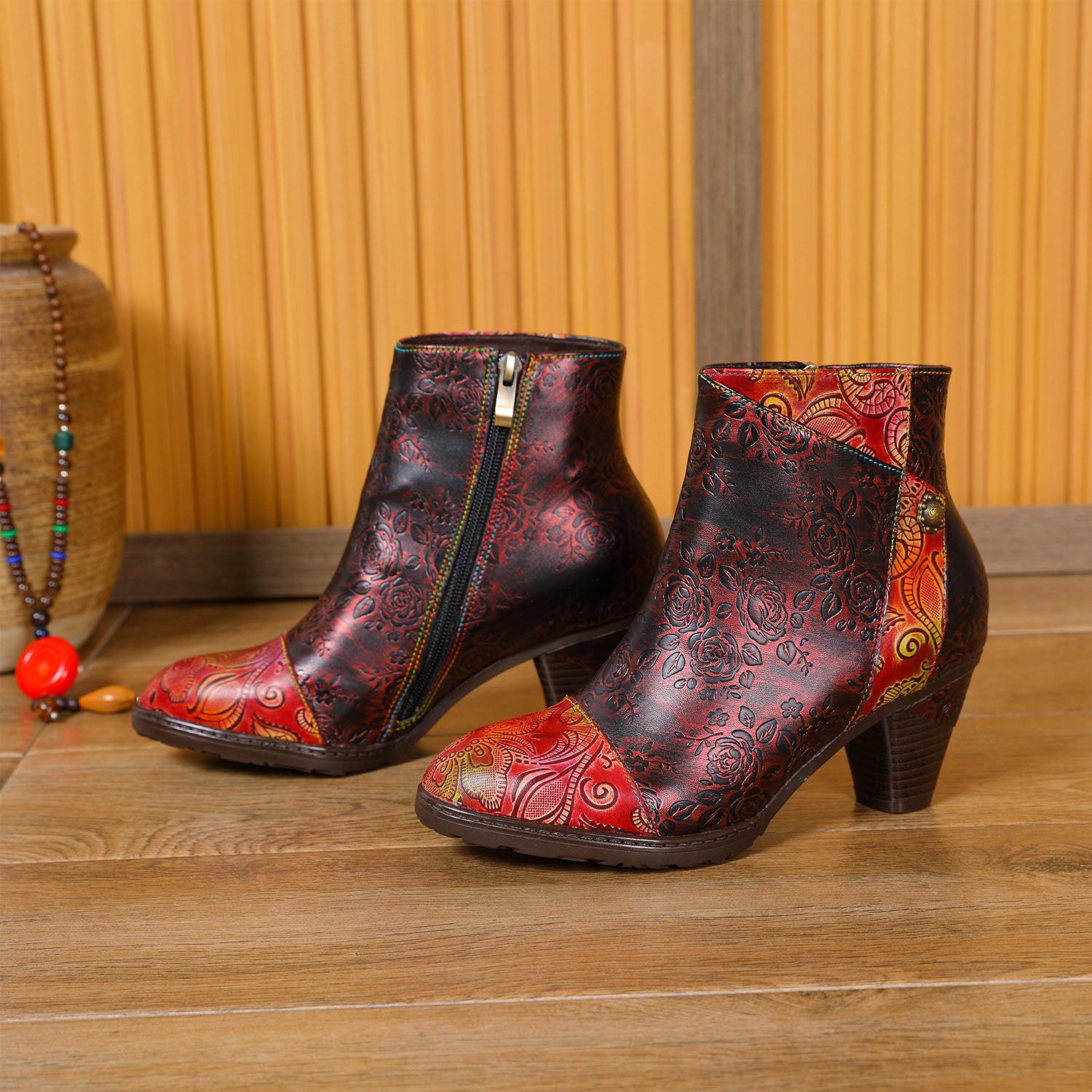 Botas de costura floral hechas a mano retro