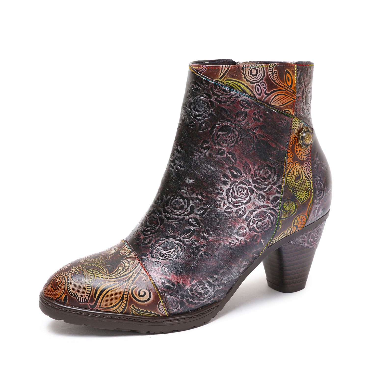 Retro Handmade Floral Stitching Boots