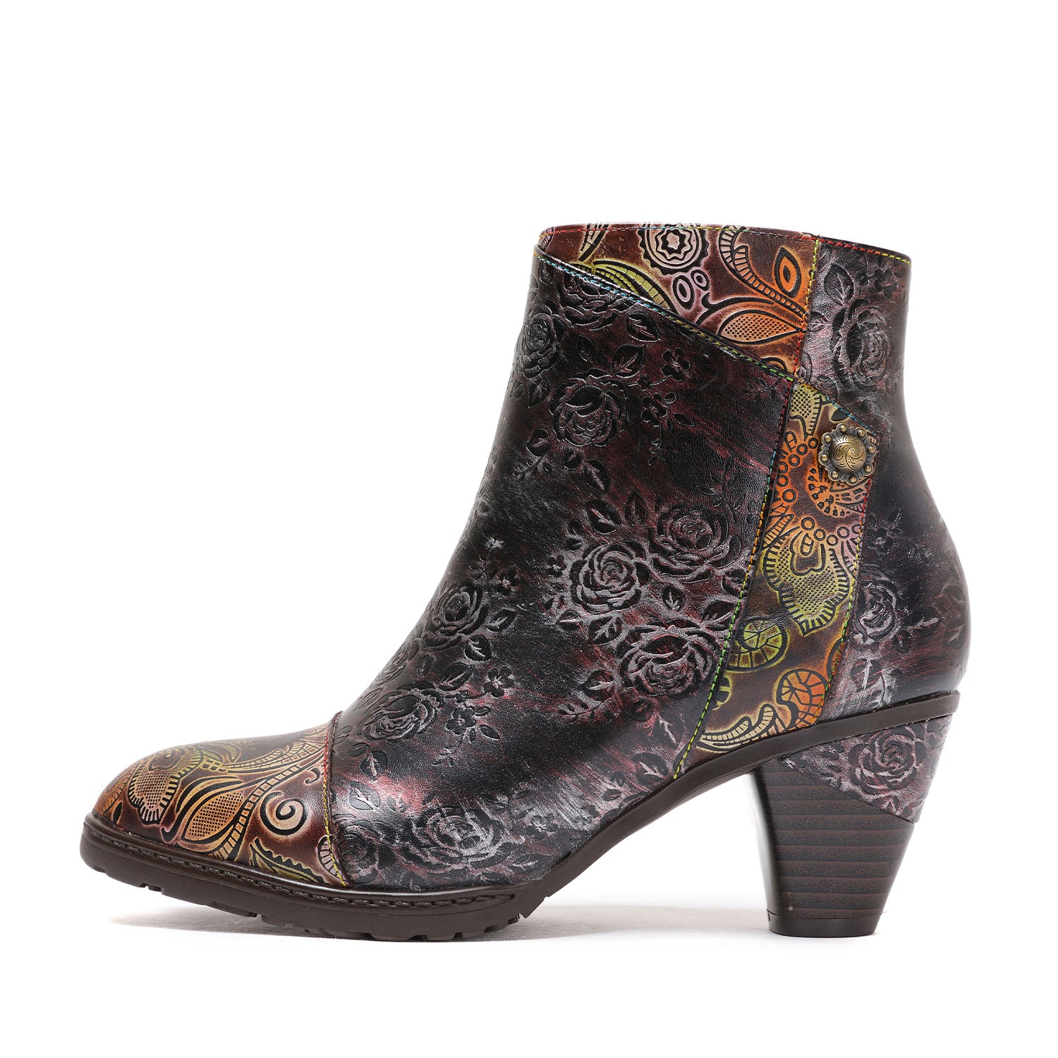 Botas de costura floral hechas a mano retro