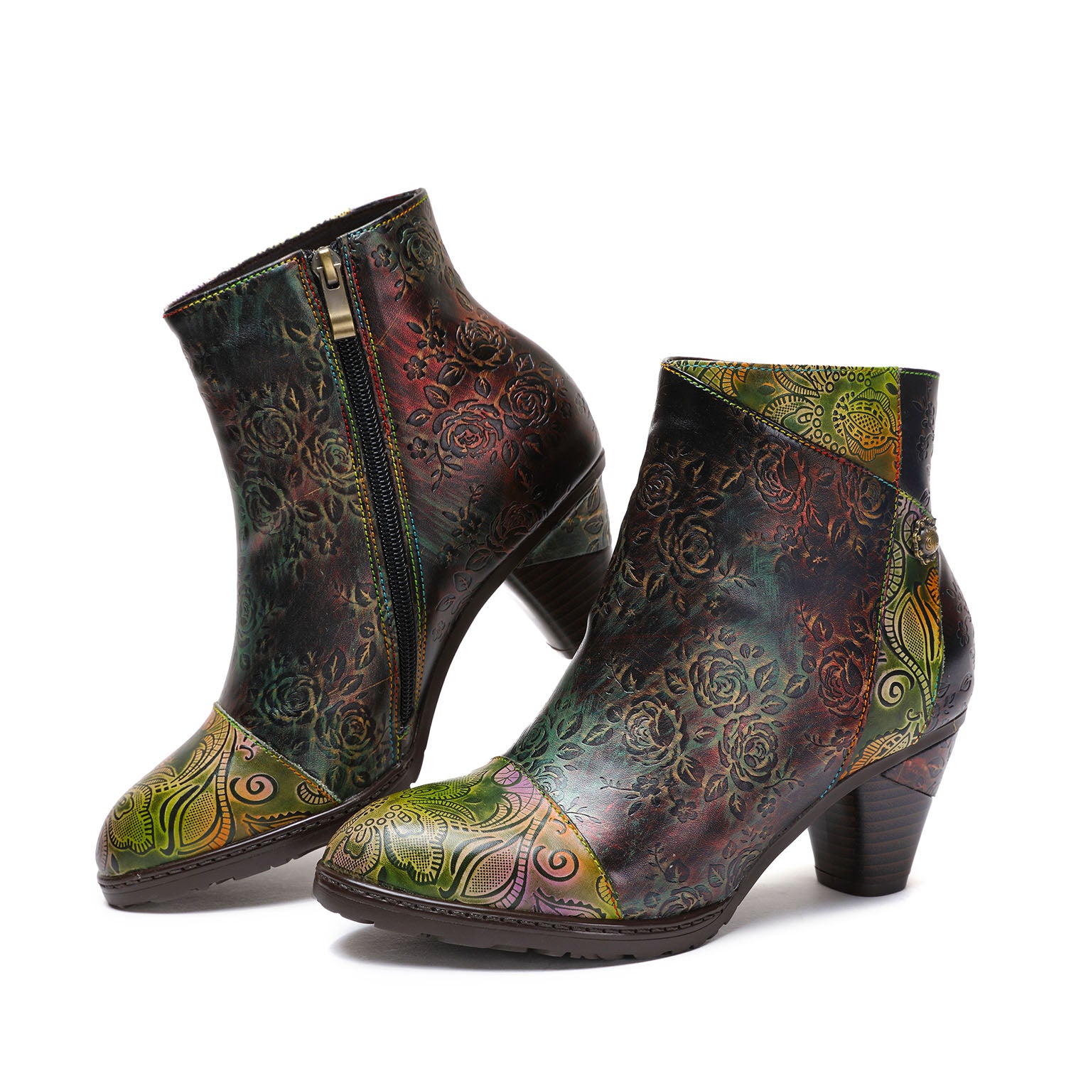 Botas de costura floral hechas a mano retro