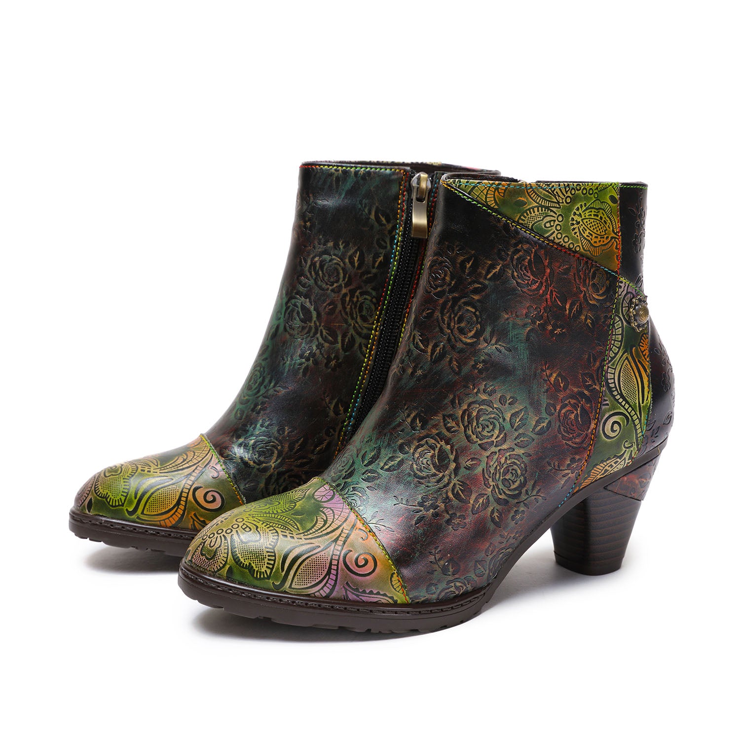 Botas de costura floral hechas a mano retro