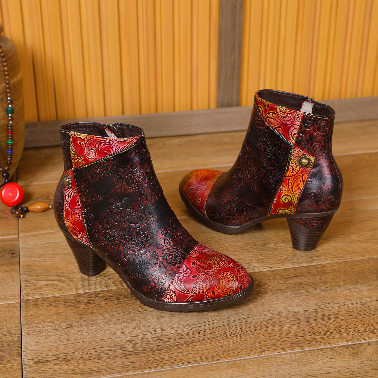 Botas de costura floral hechas a mano retro