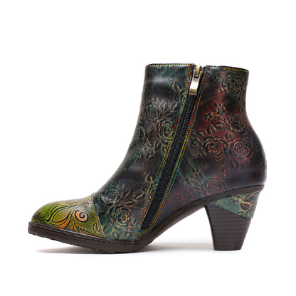 Retro Handmade Floral Stitching Boots