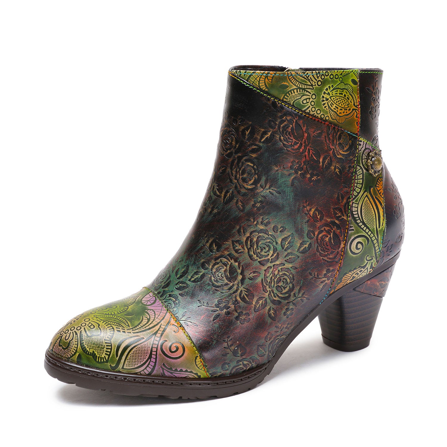 Botas de costura floral hechas a mano retro