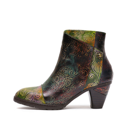 Botas de costura floral hechas a mano retro