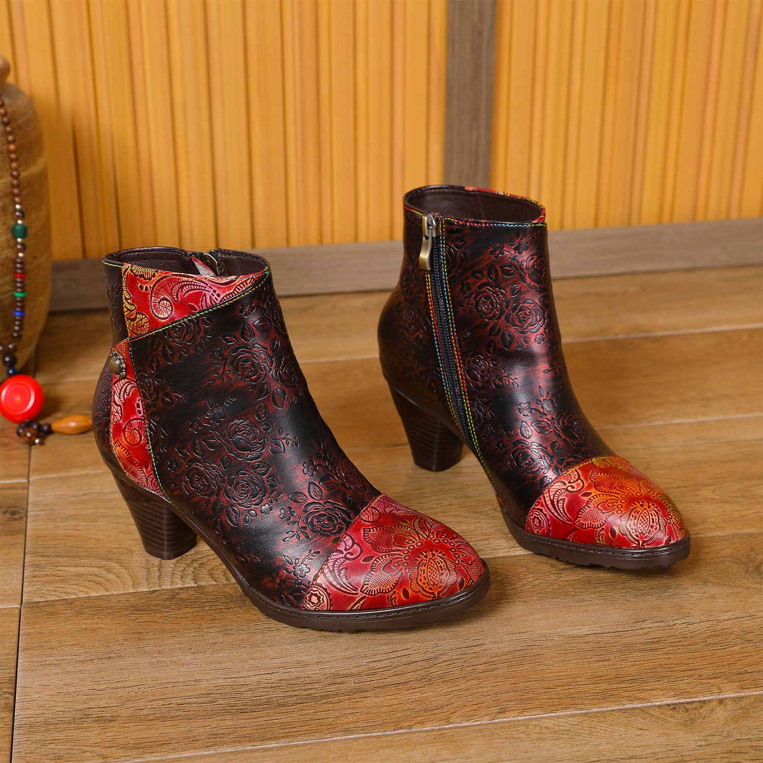 Botas de costura floral hechas a mano retro