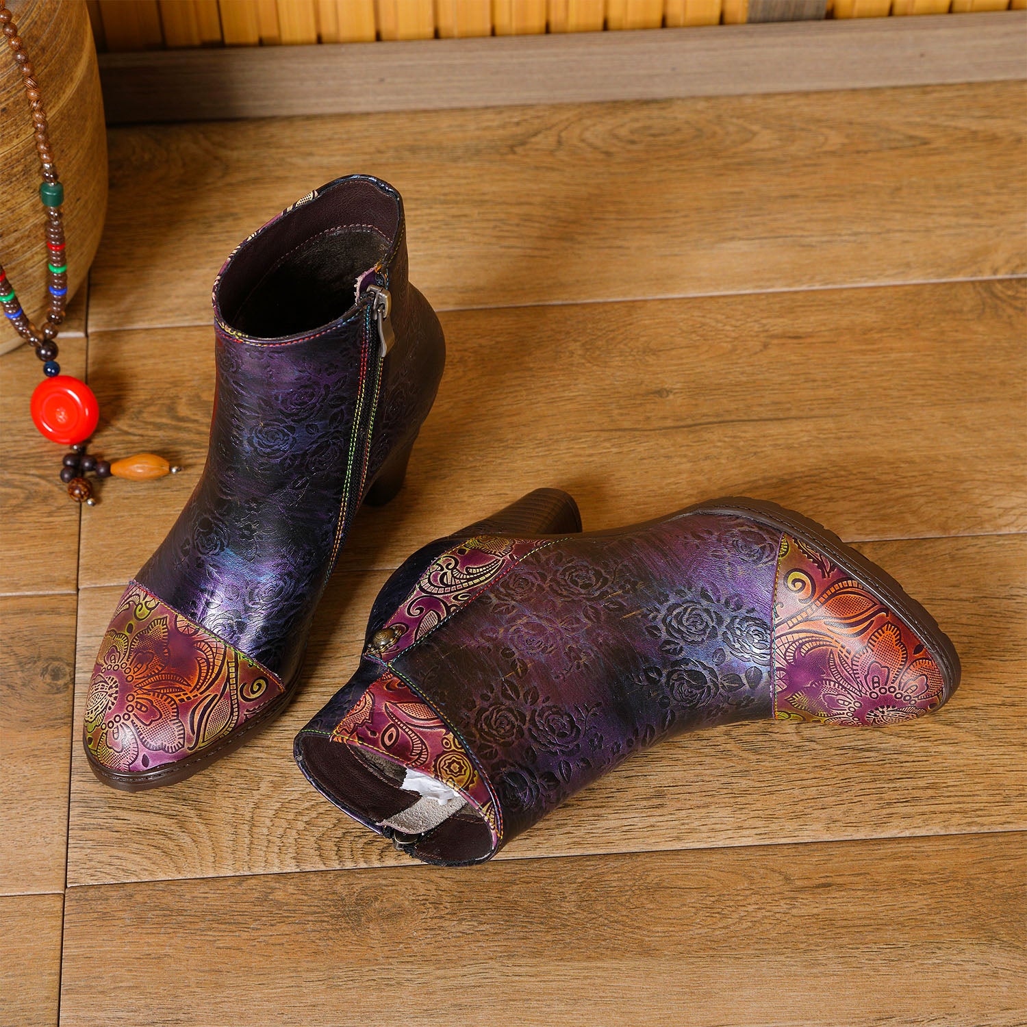 Botas de costura floral hechas a mano retro