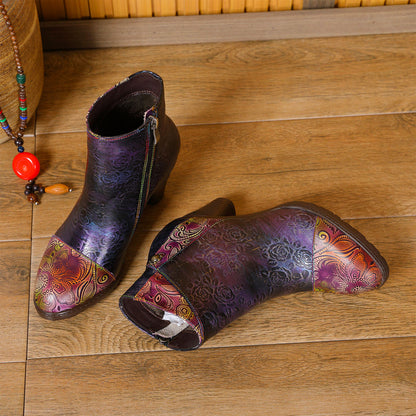 Retro Handmade Floral Stitching Boots