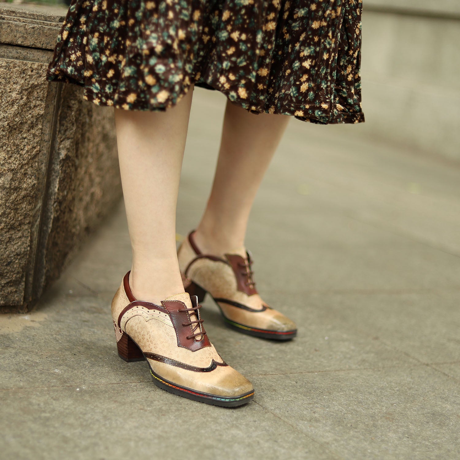 Bohemian Hand-printed Leather Pumps