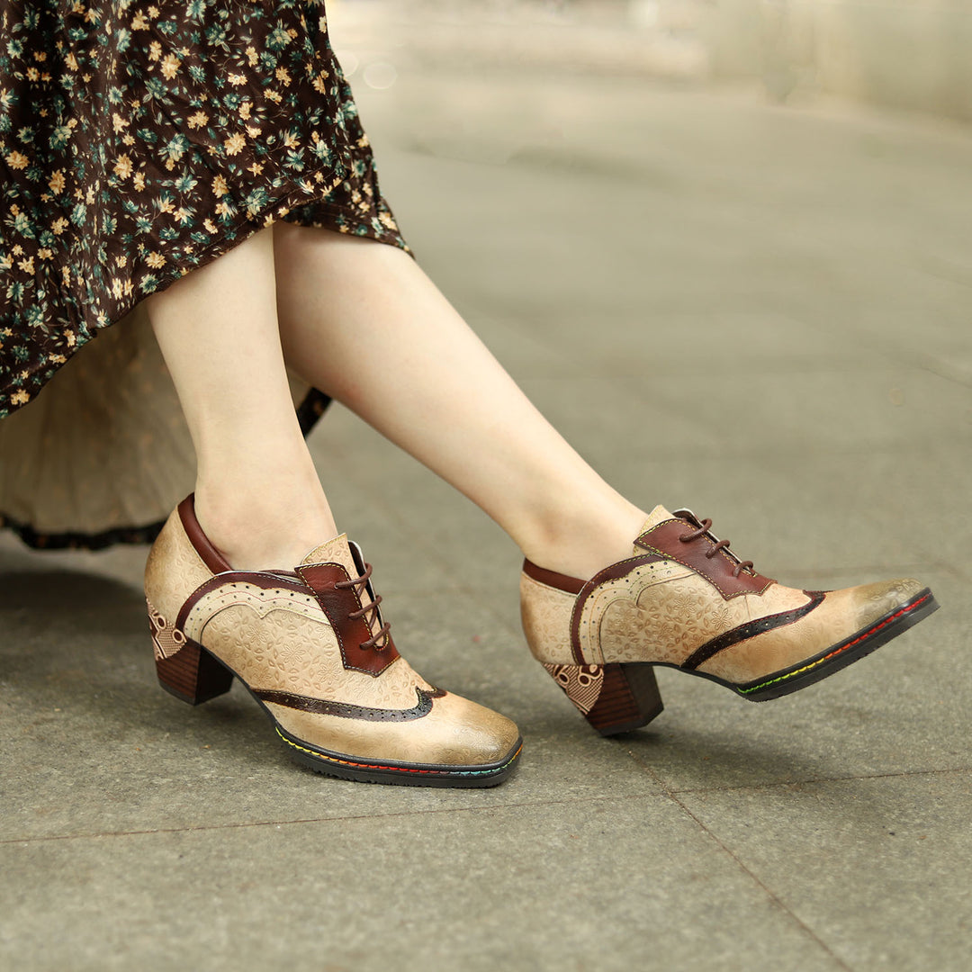 Bohemian Hand-printed Leather Pumps