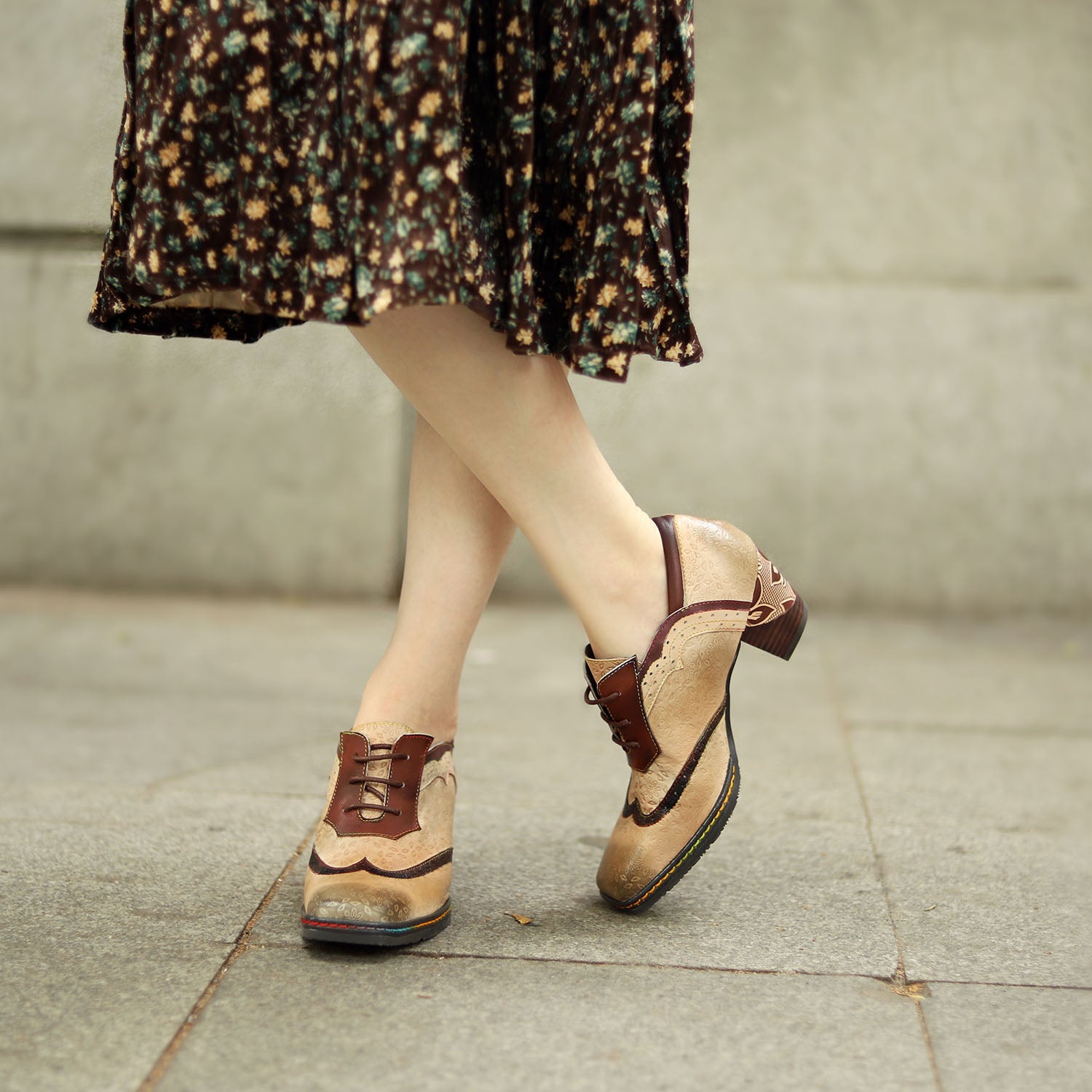 Bohemian Hand-printed Leather Pumps