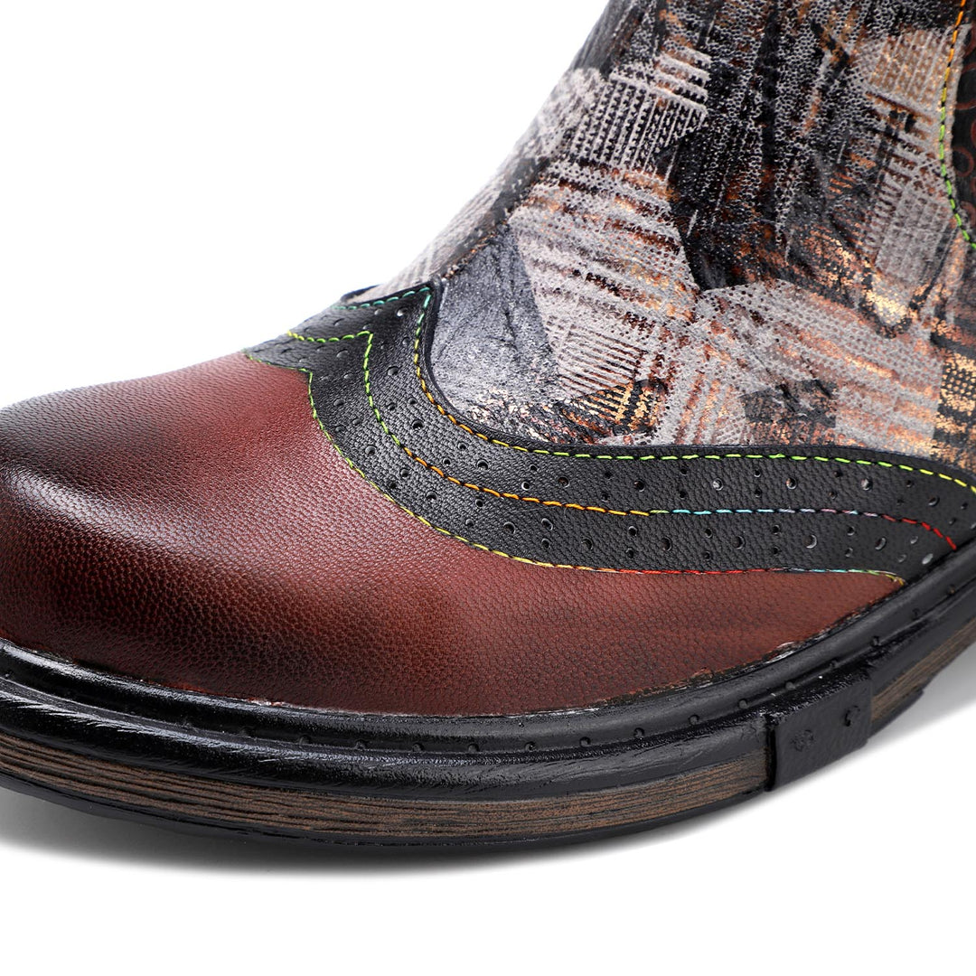 Genuine Leather Spliced Vintage  Boots