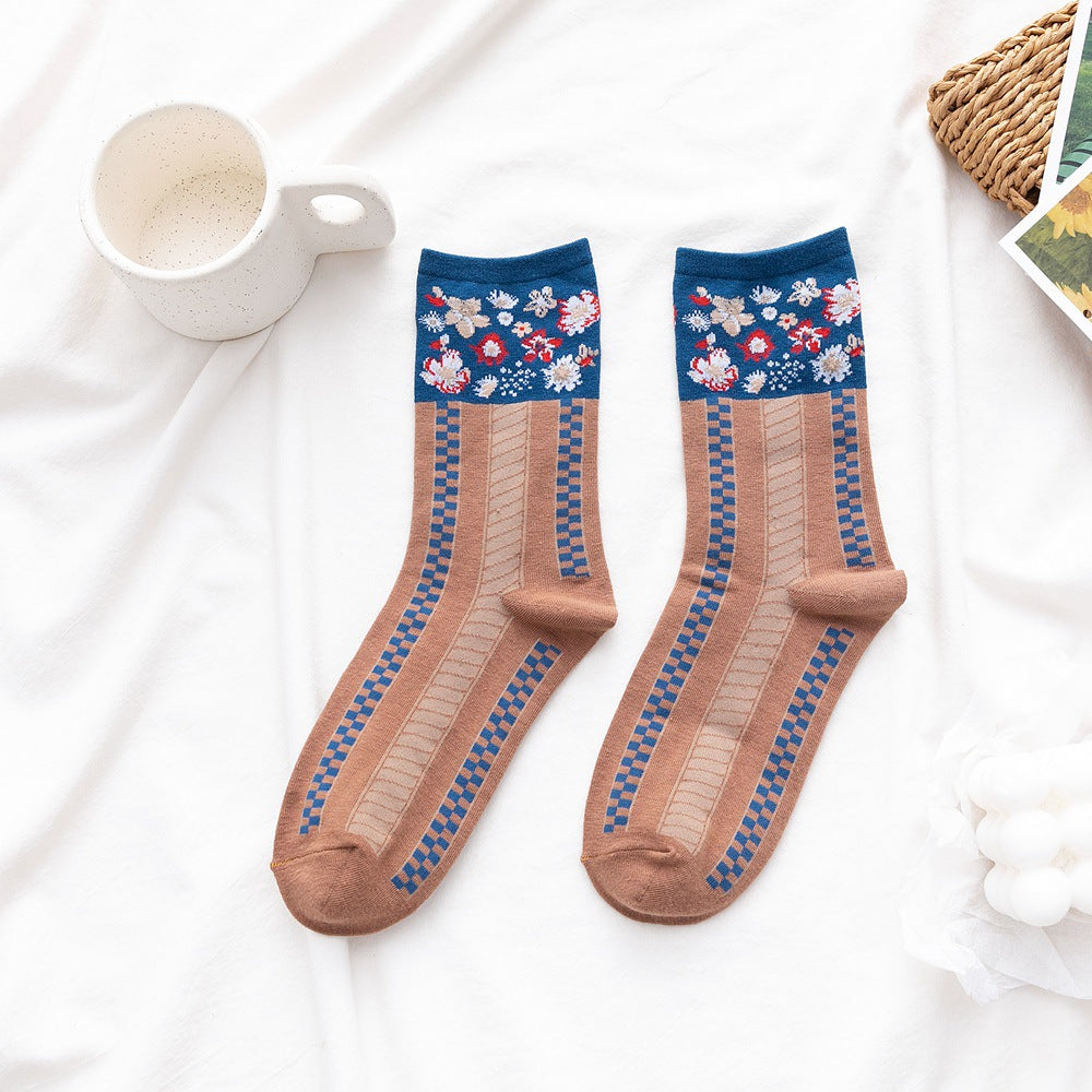 Chaussettes en coton floral rétro