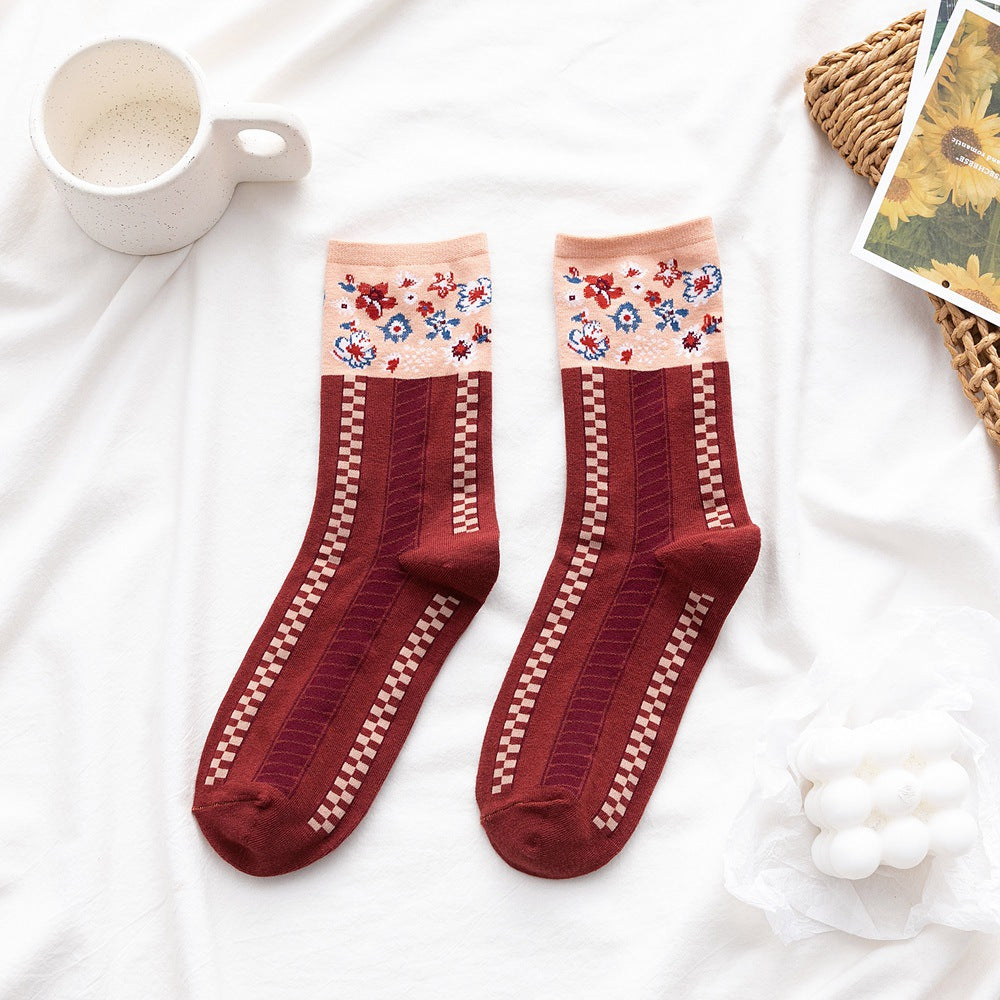 Retro Blumenbaumwollsocken