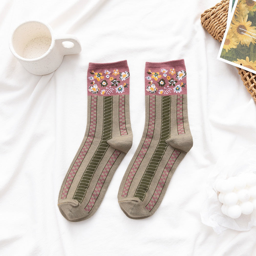 Retro Blumenbaumwollsocken