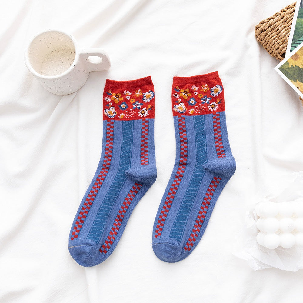 Chaussettes en coton floral rétro