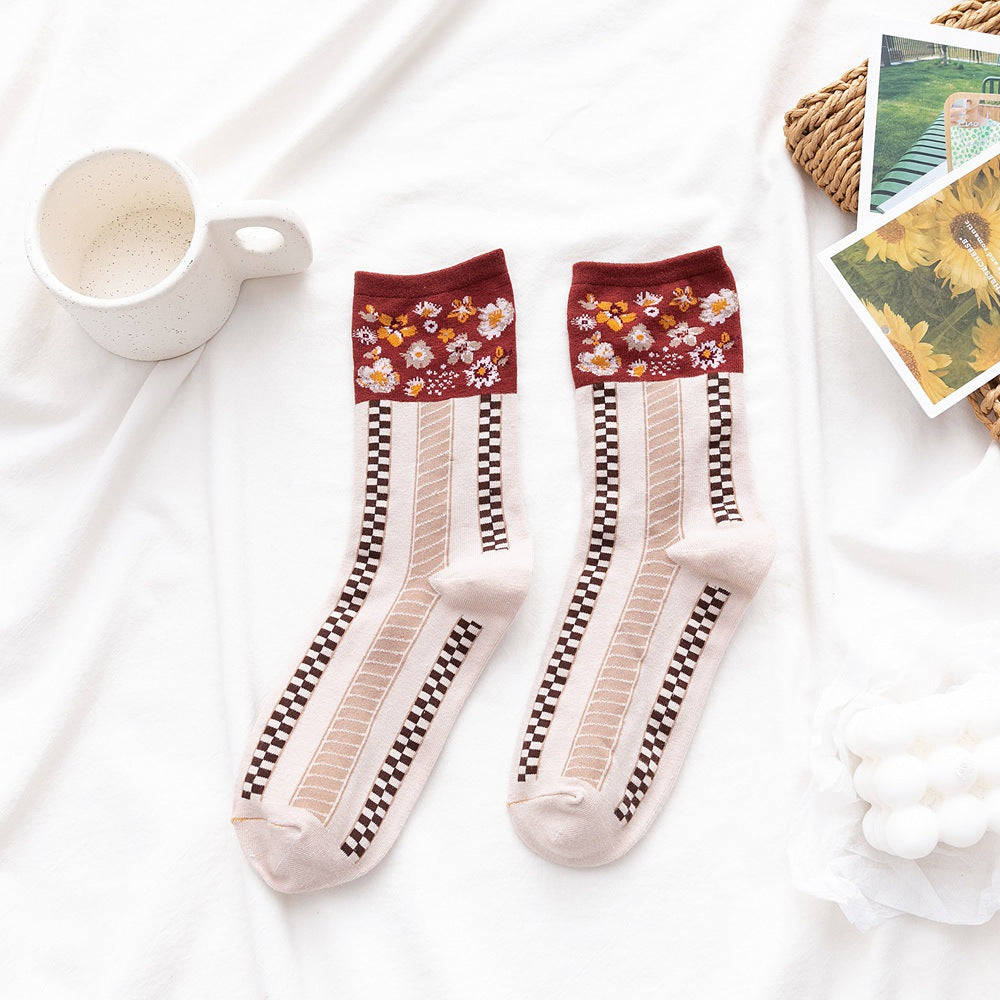 Chaussettes en coton floral rétro