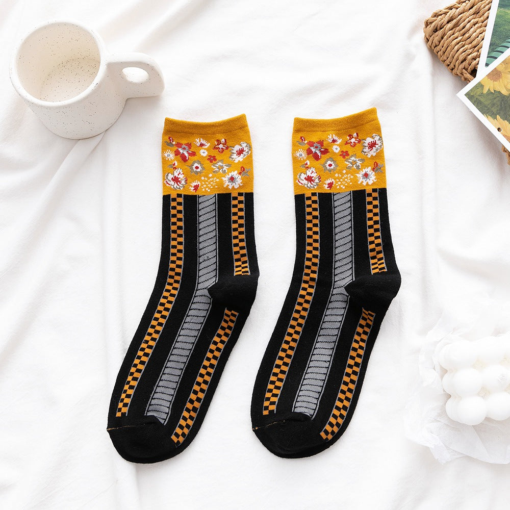 Retro Floral Cotton Socks