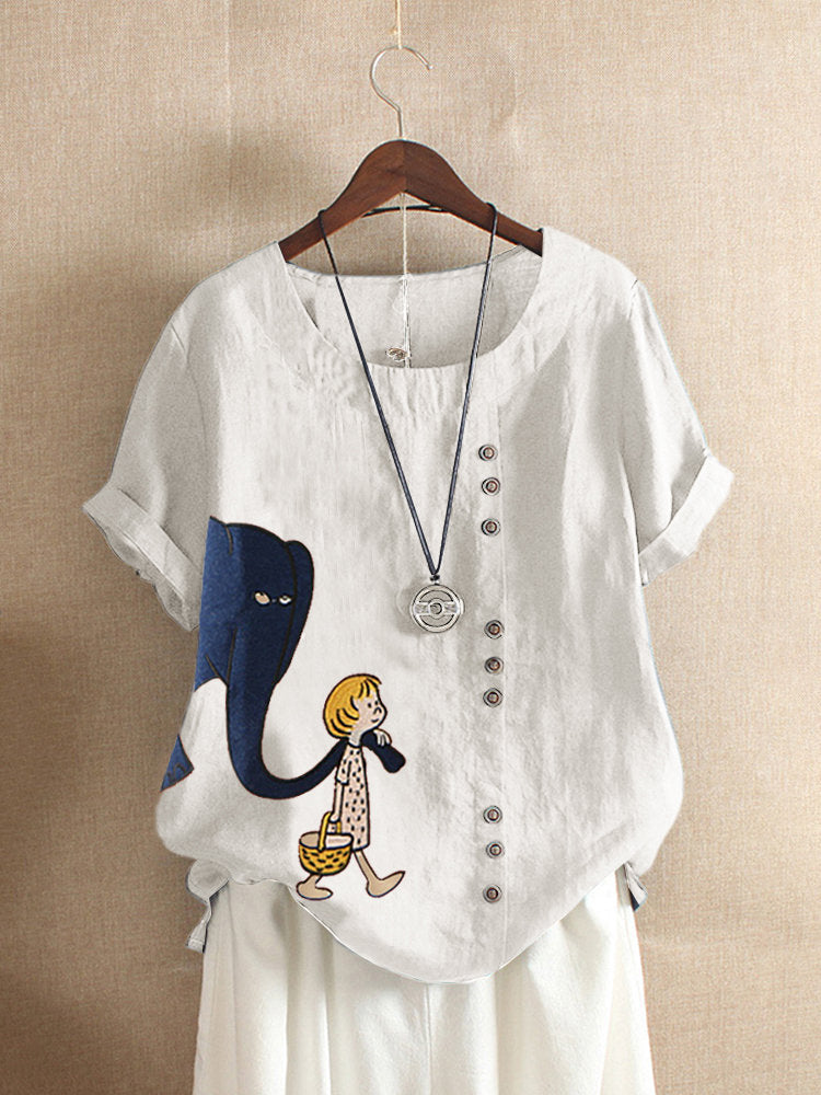 Short Sleeve Casual Cartoon Print T-shirt