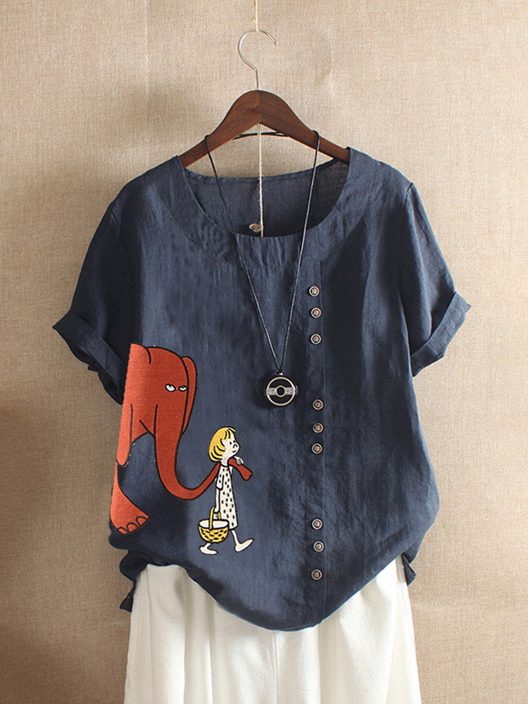 Short Sleeve Casual Cartoon Print T-shirt