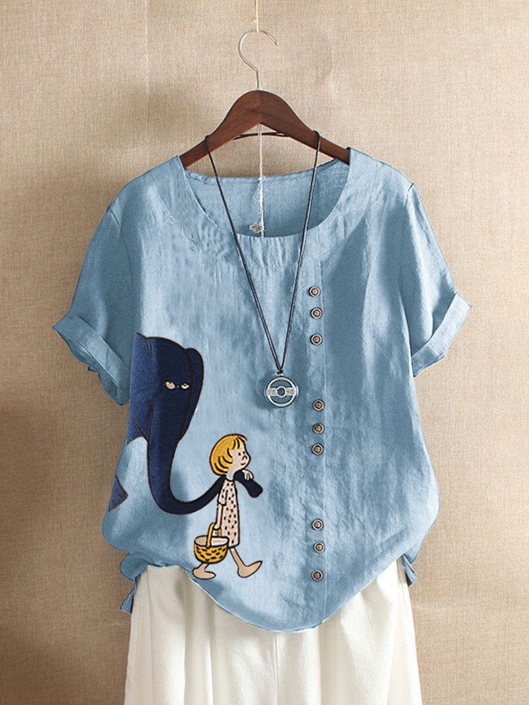 Short Sleeve Casual Cartoon Print T-shirt