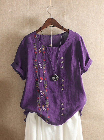 Camiseta floral de bordado bohemio