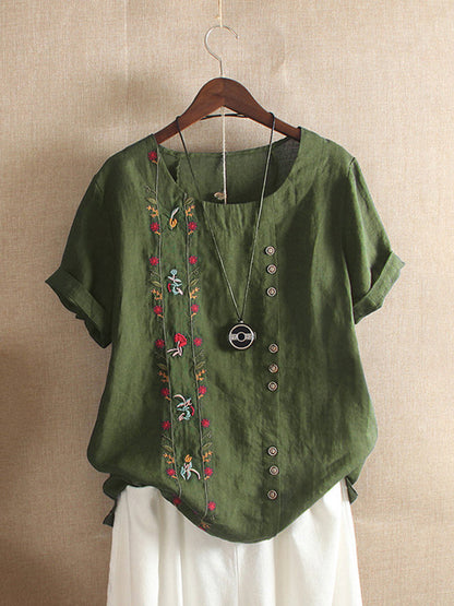 Camiseta floral de bordado bohemio