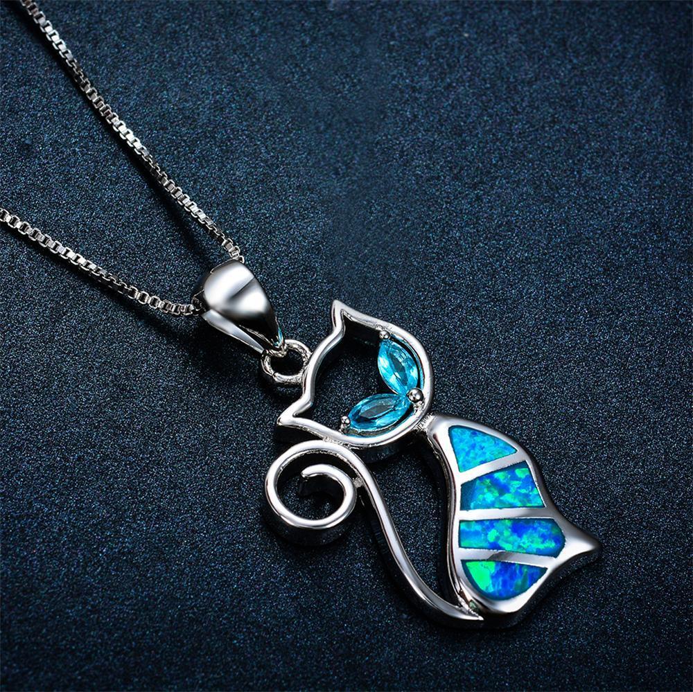 Blue Opal Cat Necklace