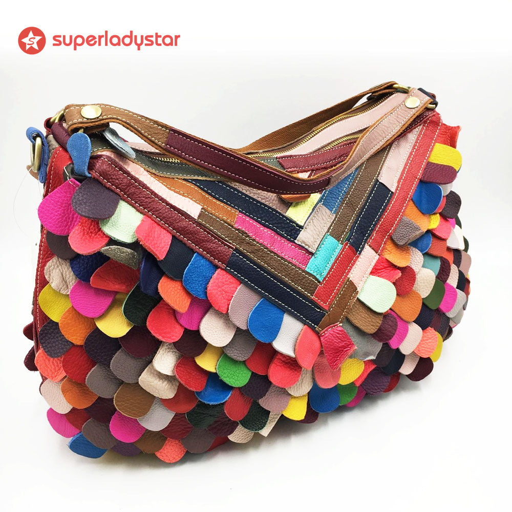 Stylish Leather Multi-color Fringed Bag