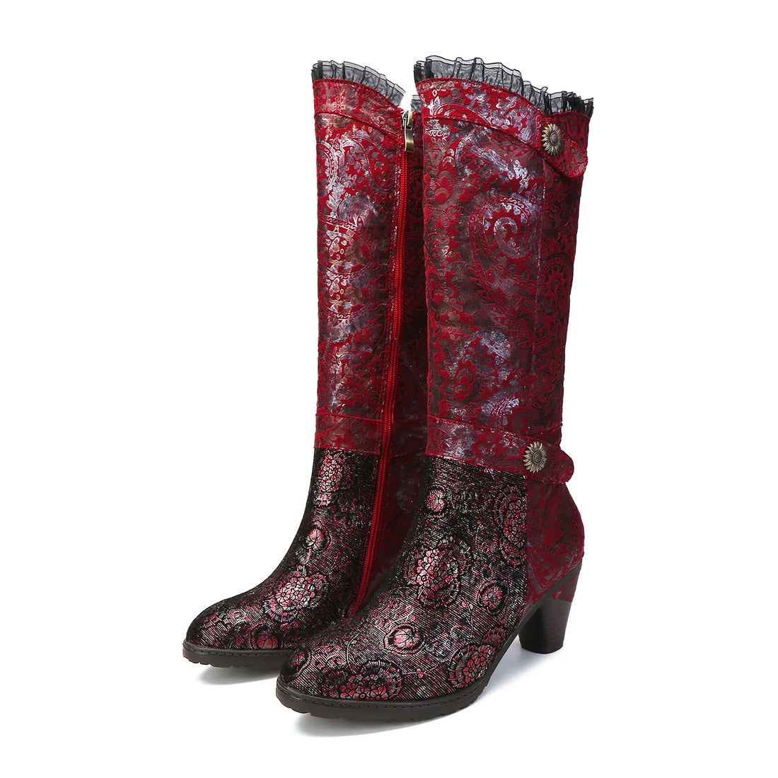 Botas elegantes de renda floral feita à mão