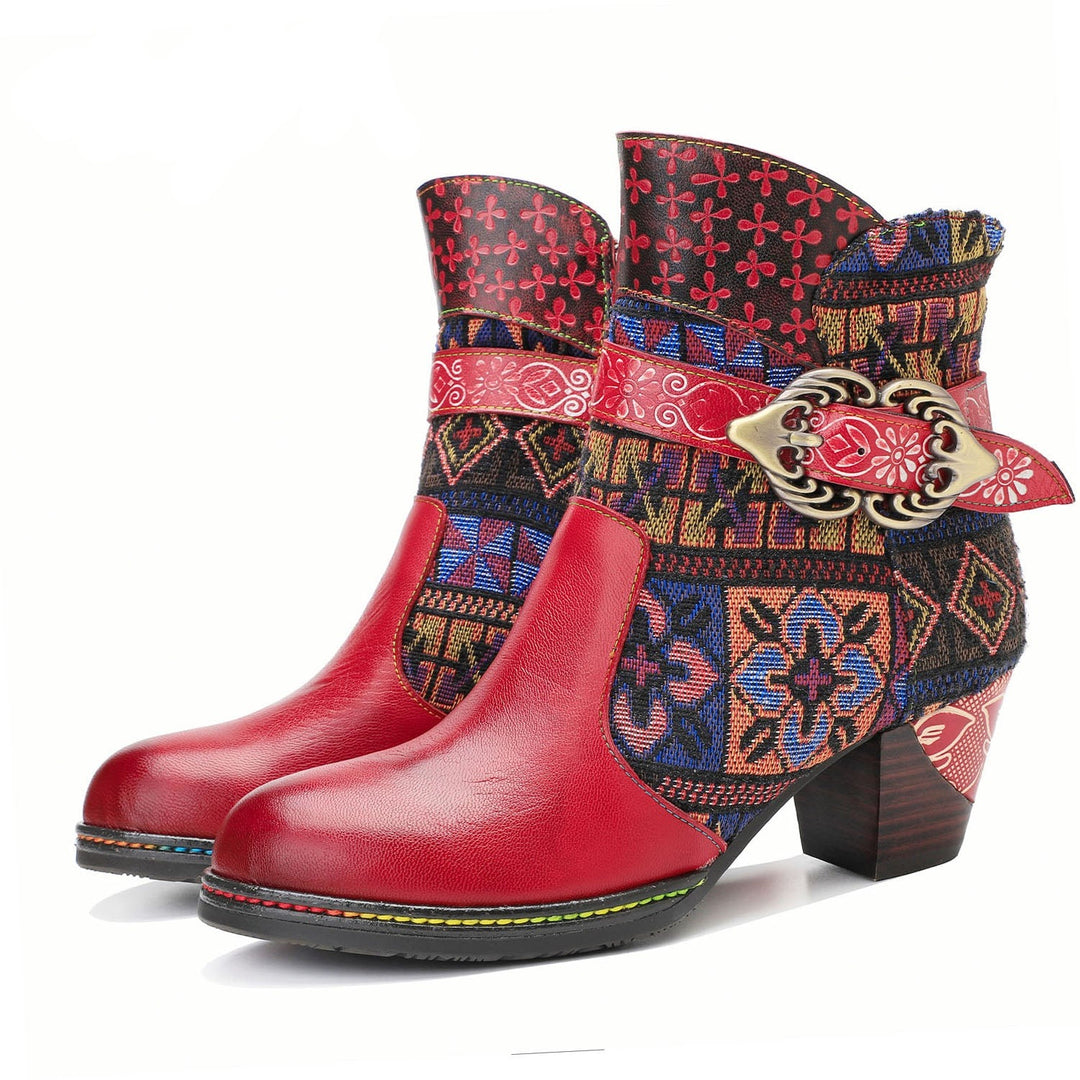 Abstract Leather Comfortable Ankle Boots