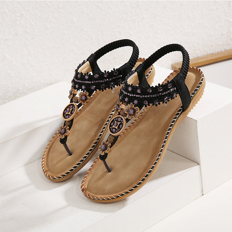 Sandalias de playa retro con cuentas bohemias