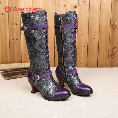 Warm Embossed Real Leather Dragonfly Boots