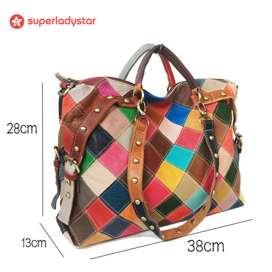Retro Cowhide Color-block Fashion Cross-body Bag